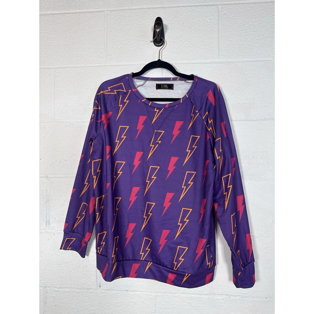 L&B Apparel Lightning Bolt Sweatshirt M Purple Pink Yellow Bold Print‎ Comfy